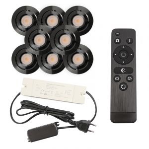 8 spots veranda orientable Rona, IP44, avec kit de connexion et télécommande, noir