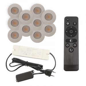 10 spots encastrés veranda chromé Dico, IP65, avec kit de connexion et télécommande