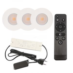 3 spots encastrés veranda blanc Dico, IP65, avec kit de connexion et télécommande