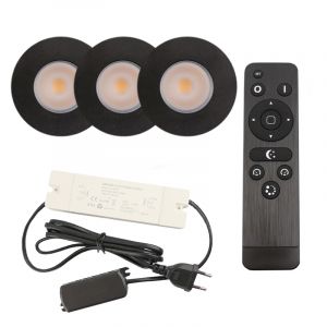 3 spots encastrés veranda noir Dico, IP65, avec kit de connexion et télécommande