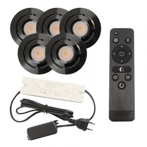 5 spots veranda orientable Rona, IP44, avec kit de connexion et télécommande, noir