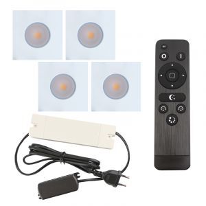 4 spots encastrés veranda carrés blanc Dico, IP65, avec kit de connexion et télécommande