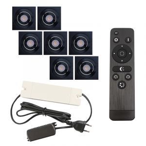 7 spots veranda orientable Rona carré, IP44, avec kit de connexion et télécommande, noir