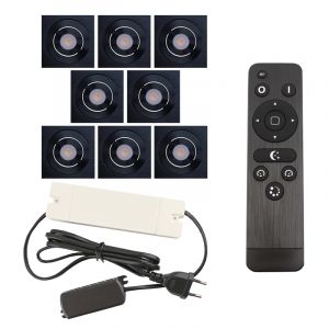 8 spots veranda orientable Rona carré, IP44, avec kit de connexion et télécommande, noir