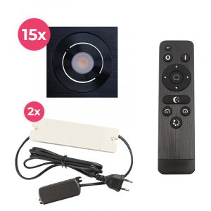 15 spots veranda orientable Rona carré, IP44, avec kit de connexion et télécommande, noir