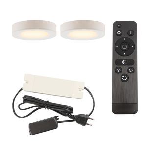 2 lampes rondes sous placard de cuisine, blanc, avec kit de connexion et télécommande