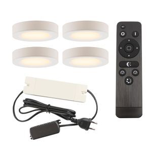 4 lampes rondes sous placard de cuisine, blanc, avec kit de connexion et télécommande