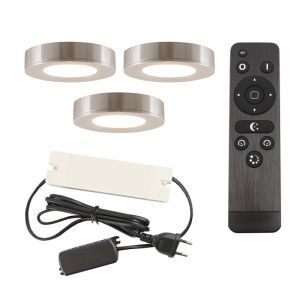 3 lampes rondes sous placard de cuisine, argent, avec kit de connexion et télécommande