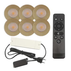6 spots encastrés veranda de coleur laiton Dico, IP65, avec kit de connexion et télécommande