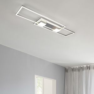 Lampe plafond design nickel, Sohaib, 37W, blanc chaud à froid réglable LED, gradable en 3 étapes