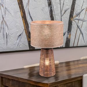 Lampe de table en rotin marronne, Fadila, avec interrupteur