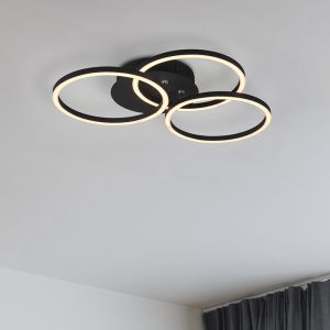 Lampe plafond moderne noire, Kobus, 27W, blanc chaud à froid réglable LED, avec télécommande