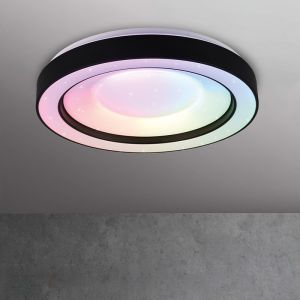 Lampe plafond moderne noire, Navin, 22W, RGBW LED, avec télécommande
