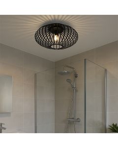 Plafonnier salle de bain noir industriel, Lieve, IP44