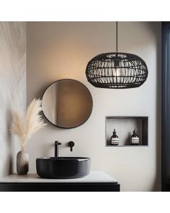 Suspension salle de bain en rotin noir, Emilio, IP44