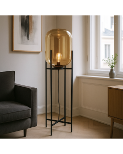 Lampadaire ambre rétro, Roxy, avec interrupteur