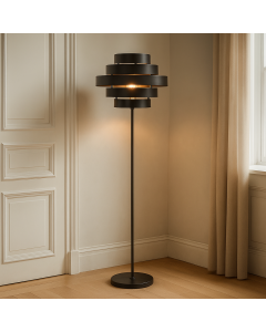 Lampadaire noir rustique, Jana, avec interrupteur
