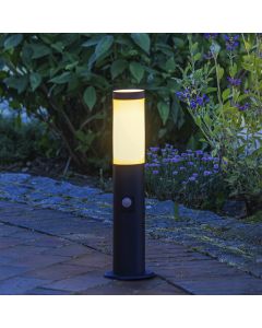 Lampadaire extérieur avec détecteur de mouvement noir en métal, Meis, IP44