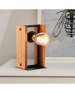 Lampe de table en bois marronne, Rasha, avec interrupteur