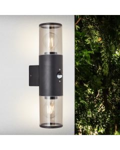 Applique extérieur avec détecteur de mouvement noire moderne, Sherwin, IP44