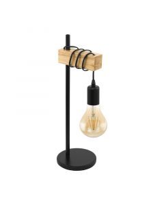 Lampe de table en bois marronne, Anton, avec interrupteur