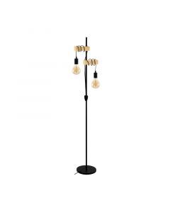 Lampadaire en bois marron, Anton, avec interrupteur