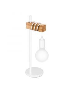 Lampe de table en bois blanche, Anton, avec interrupteur