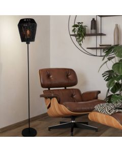 Lampadaire en papier noir, Caine, avec interrupteur