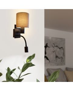 Lampe de chevet taupe en tissu, Abano, avec interrupteur