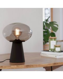 Lampe de table grise en verre, Kirstin, avec interrupteur