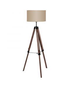 Lampadaire trépied marron en bois, Joana, avec interrupteur