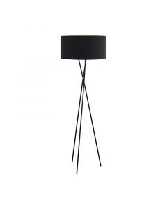 Lampadaire trépied noir en tissu, Anuschka, avec interrupteur