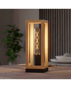 Lampe de table en bois marronne, Jasmina, avec interrupteur