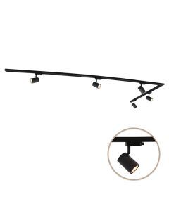 3M système d'éclairage sur rail monophasé noir avec connecteur fixe en L + 5 Elena spots sur rail