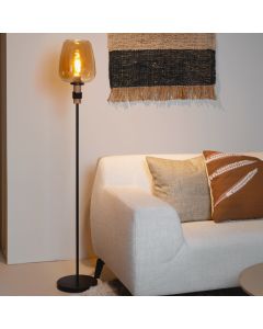 Lampadaire rétro ambre, Ilona, avec interrupteur