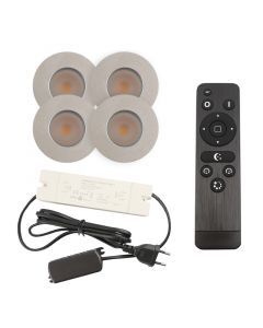 4 spots encastrés veranda chromé Dico, IP65, avec kit de connexion et télécommande