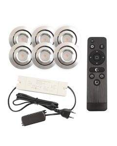 6 spots veranda orientable Rona, IP44, avec kit de connexion et télécommande, chromé