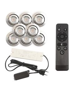 8 spots veranda orientable Rona, IP44, avec kit de connexion et télécommande, chromé