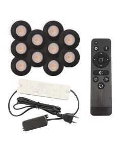 10 spots encastrés veranda noir Dico, IP65, avec kit de connexion et télécommande