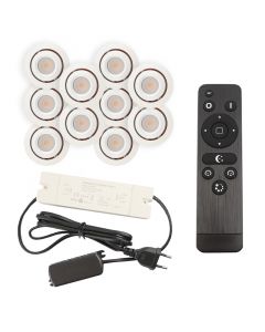 10 spots veranda orientable Rona, IP44, avec kit de connexion et télécommande, blanc