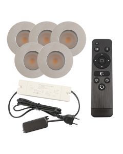 5 spots encastrés veranda chromé Dico, IP65, avec kit de connexion et télécommande