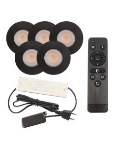 5 spots encastrés veranda noir Dico, IP65, avec kit de connexion et télécommande