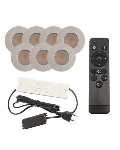 7 spots encastrés veranda chromé Dico, IP65, avec kit de connexion et télécommande