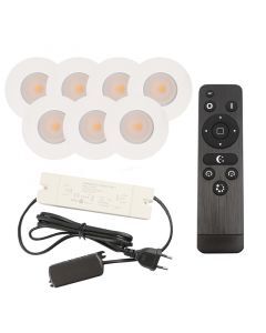 7 spots encastrés veranda blanc Dico, IP65, avec kit de connexion et télécommande