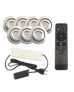 7 spots veranda orientable Rona, IP44, avec kit de connexion et télécommande, chromé