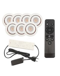 7 spots veranda orientable Rona, IP44, avec kit de connexion et télécommande, blanc