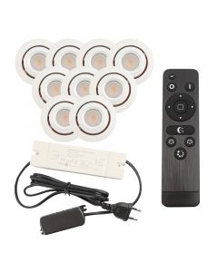 9 spots veranda orientable Rona, IP44, avec kit de connexion et télécommande, blanc