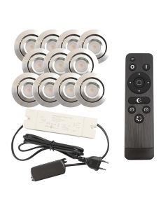 11 spots veranda orientable Rona, IP44, avec kit de connexion et télécommande, chromé
