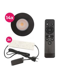 14 spots encastrés veranda noir Dico, IP65, avec kit de connexion et télécommande