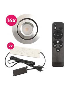 14 spots veranda orientable Rona, IP44, avec kit de connexion et télécommande, chromé